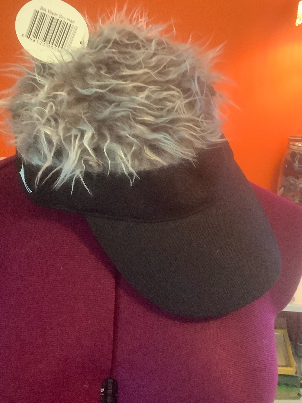 Flairhair Black Visor with Gray Faux Fur hair